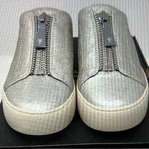 Frye Lena Metallic Silver Zip Mule Sneaker